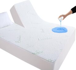 Split Top King Mattress Protector for Adjustable Bed, Breathable Bamboo Viscose Waterproof Split Top King Mattress Pad Cover with 6-18 inches Deep Pocket, 32 inches Split from Head
