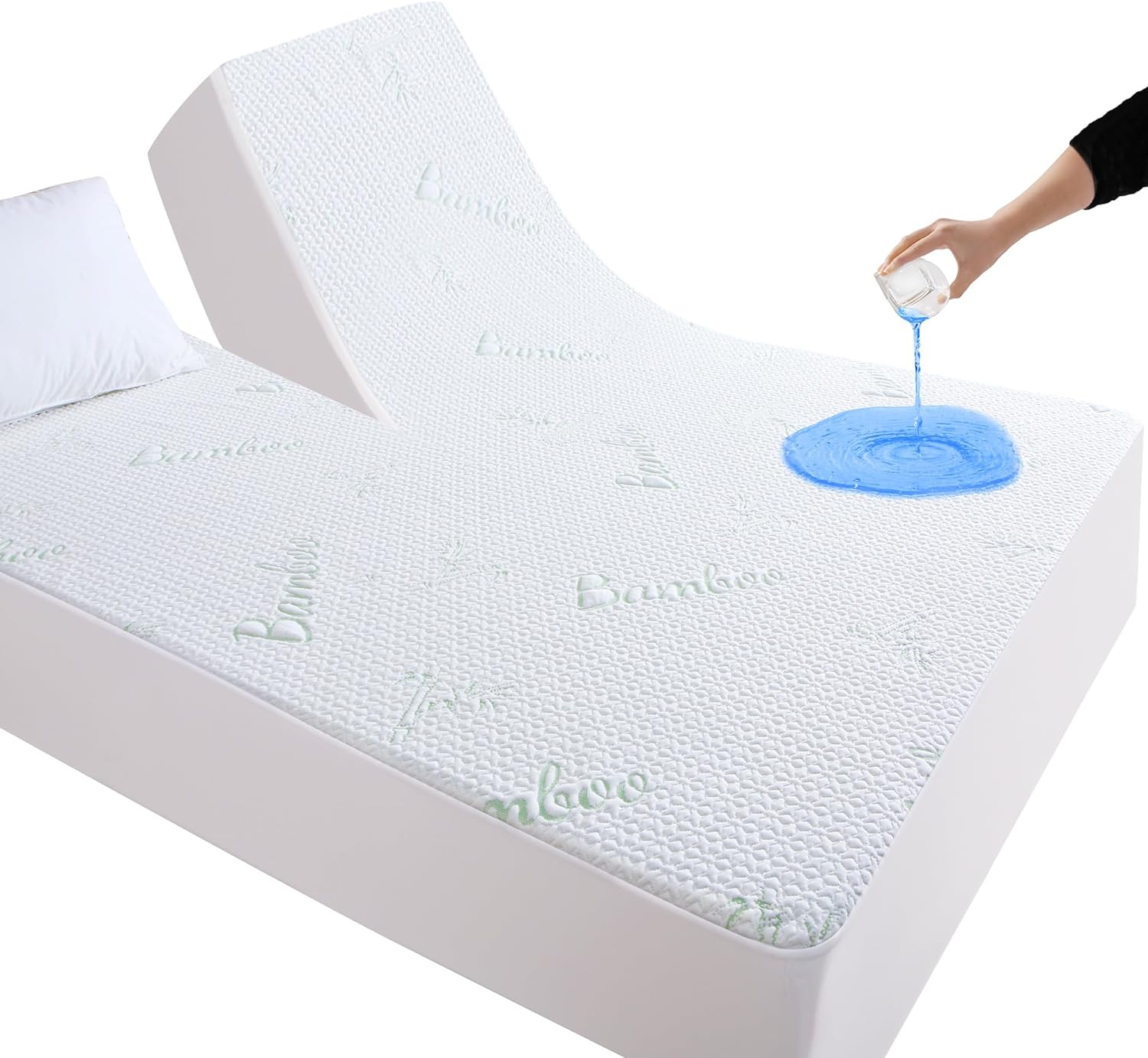 Split Top King Mattress Protector for Adjustable Bed, Breathable Bamboo Viscose Waterproof Split Top King Mattress Pad Cover with 6-18 inches Deep Pocket, 32 inches Split from Head Split Top King Mattress Protector for Adjustable Bed, Breathable Bamboo Viscose Waterproof Split Top King Mattress Pad Cover with 6-18 inches Deep Pocket, 32 inches Split from Head