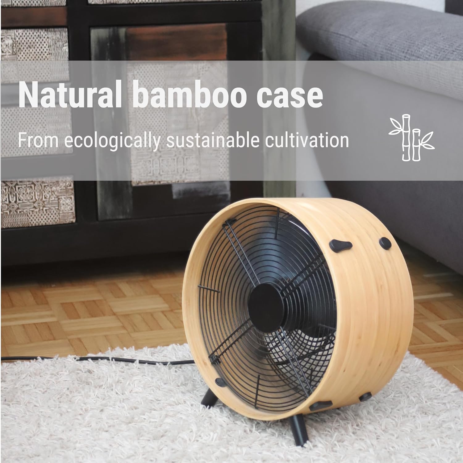 Stadler Form fan Otto, with eco-friendly bamboo ring, three speed levels, adorns home or office, 55 W3