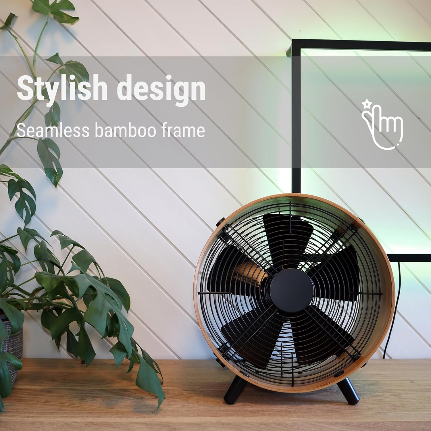 Stadler Form fan Otto, with eco-friendly bamboo ring, three speed levels, adorns home or office, 55 W6