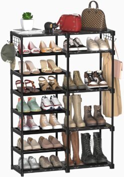TIMEBAL 8-Tier Shoe Rack Storage Organizer 25-28 Pairs Shoes and Boots Shelf Organizer, Removable & Dust Large Shoe Rack, Stackable Shoe Rack for Boot & Shoe Storage