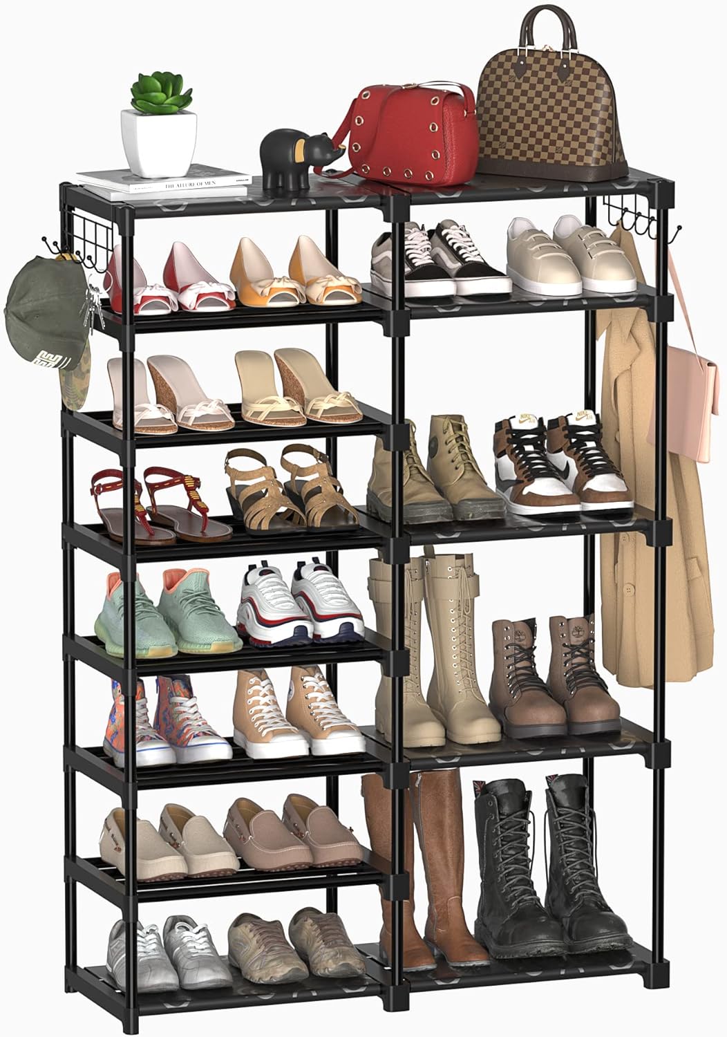 TIMEBAL 8-Tier Shoe Rack Storage Organizer 25-28 Pairs Shoes and Boots Shelf Organizer, Removable & Dust Large Shoe Rack, Stackable Shoe Rack for Boot & Shoe Storage TIMEBAL 8-Tier Shoe Rack Storage Organizer 25-28 Pairs Shoes and Boots Shelf Organizer, Removable & Dust Large Shoe Rack, Stackable Shoe Rack for Boot & Shoe Storage