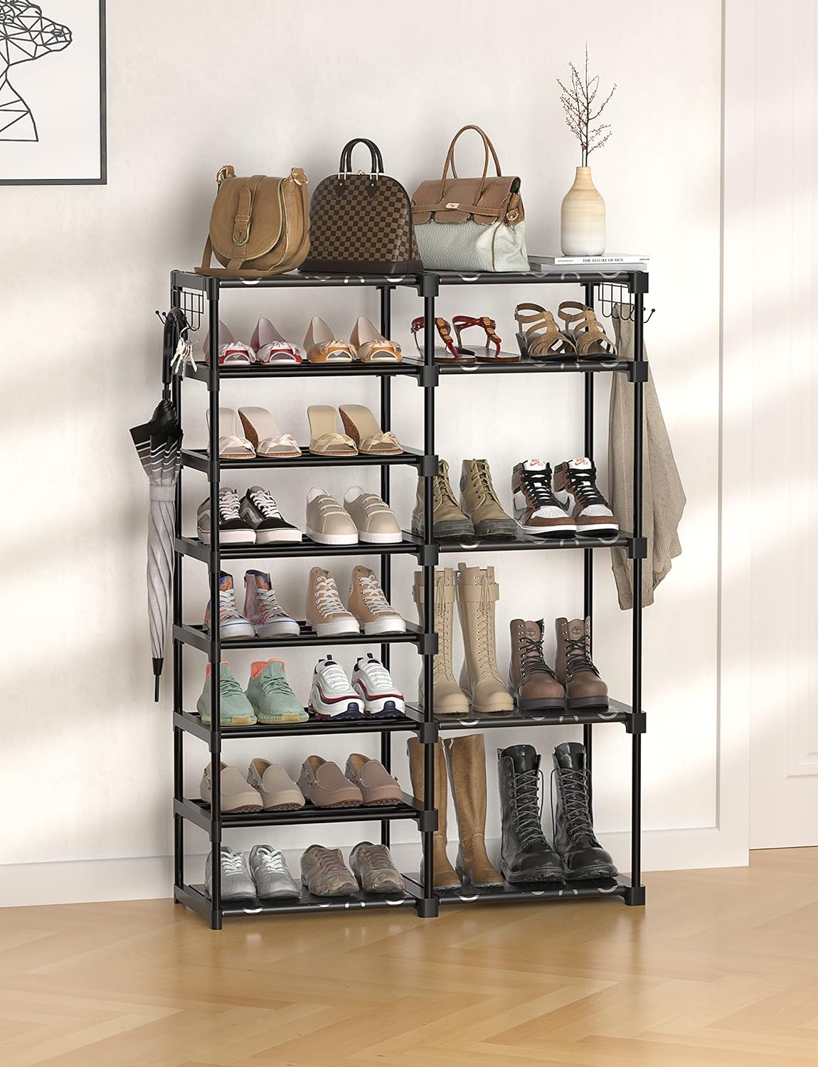 TIMEBAL 8-Tier Shoe Rack Storage Organizer 25-28 Pairs Shoes and Boots Shelf Organizer, Removable & Dust Large Shoe Rack, Stackable Shoe Rack for Boot & Shoe Storage0