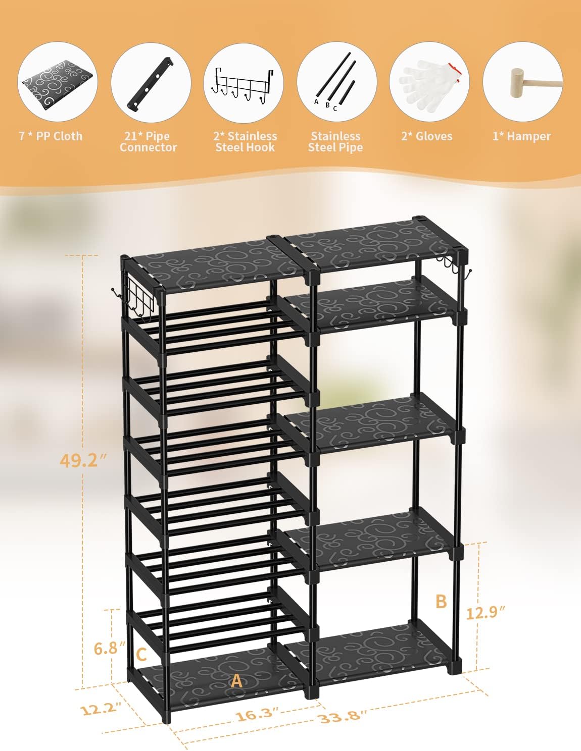 TIMEBAL 8-Tier Shoe Rack Storage Organizer 25-28 Pairs Shoes and Boots Shelf Organizer, Removable & Dust Large Shoe Rack, Stackable Shoe Rack for Boot & Shoe Storage7