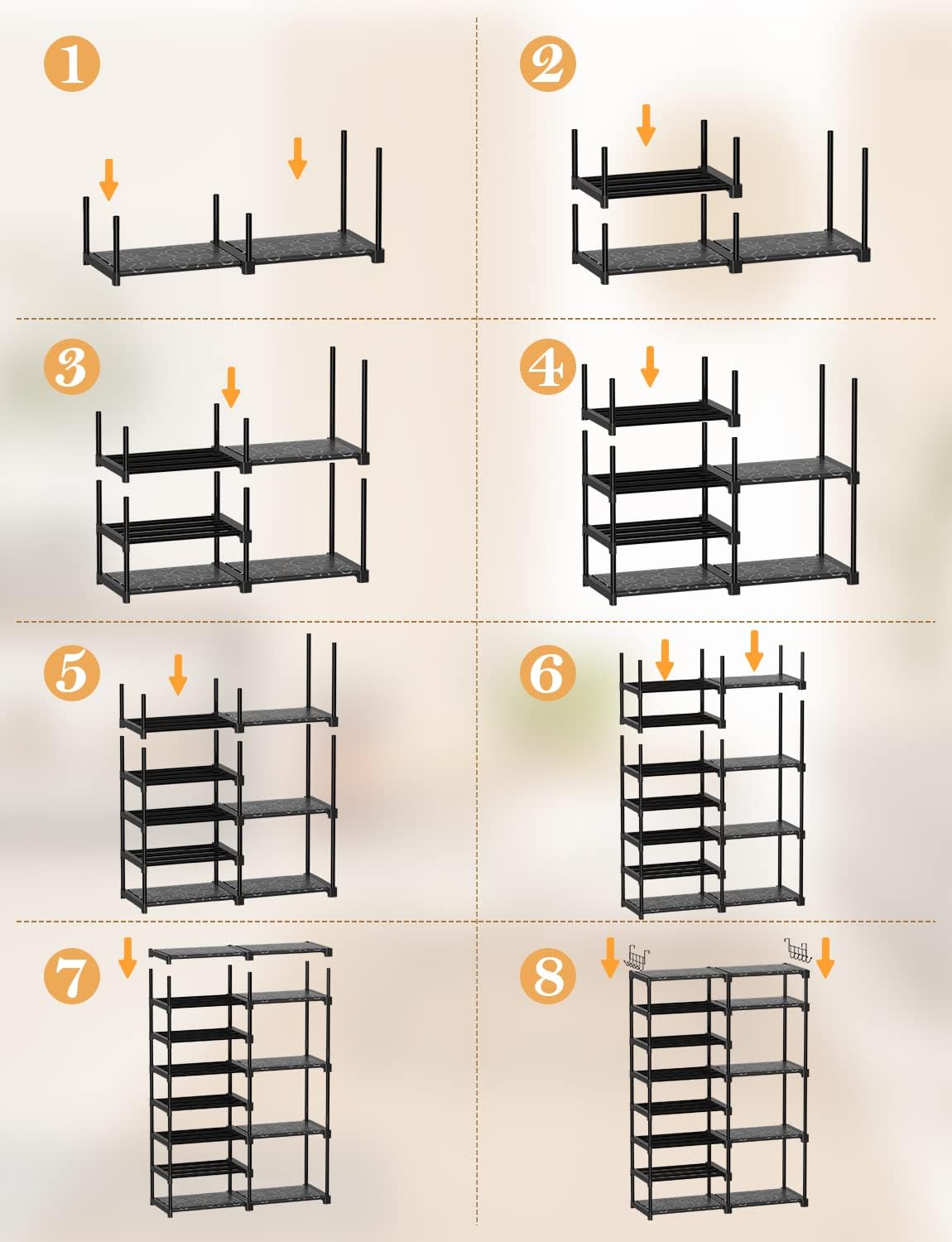 TIMEBAL 8-Tier Shoe Rack Storage Organizer 25-28 Pairs Shoes and Boots Shelf Organizer, Removable & Dust Large Shoe Rack, Stackable Shoe Rack for Boot & Shoe Storage8