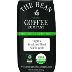 The Bean Organic Coffee Company Breakfast Blend, Medium Dark Roast, Ground Coffee, 16-Ounce Bags (Pack of 2), Café molido tostado orgánico