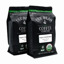 The Bean Organic Coffee Company Vanilla Bean, Medium Roast, Ground Coffee, 16-Ounce Bags (Pack of 2), Café molido tostado orgánico