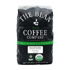 The Bean Organic Coffee Company Water Processed DECAF Aloha Bean (Hawaiian Hazelnut), Medium Roast, Ground Coffee, 5-Pound Bag, Café Molido Tostado Orgánico descafeinado