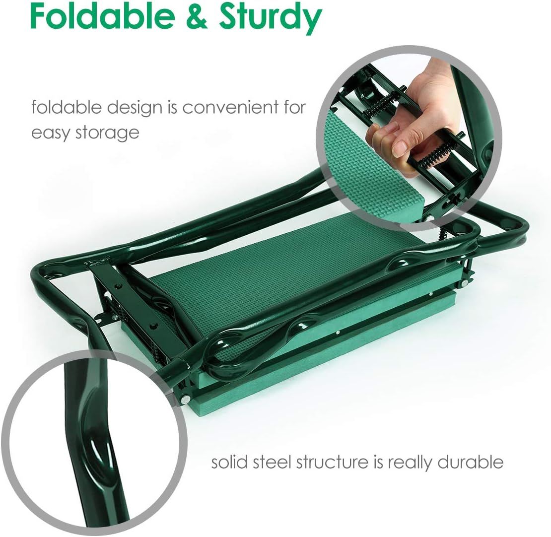 TomCare Upgraded Garden Kneeler Seat Widen Soft Kneeling Pad Garden Tools Stools Garden Bench with 2 Large Tool Pouches Outdoor Foldable Sturdy Gardening Tools for Gardeners, Green5