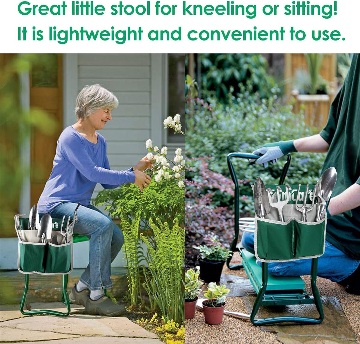 TomCare Upgraded Garden Kneeler Seat Widen Soft Kneeling Pad Garden Tools Stools Garden Bench with 2 Large Tool Pouches Outdoor Foldable Sturdy Gardening Tools for Gardeners, Green7
