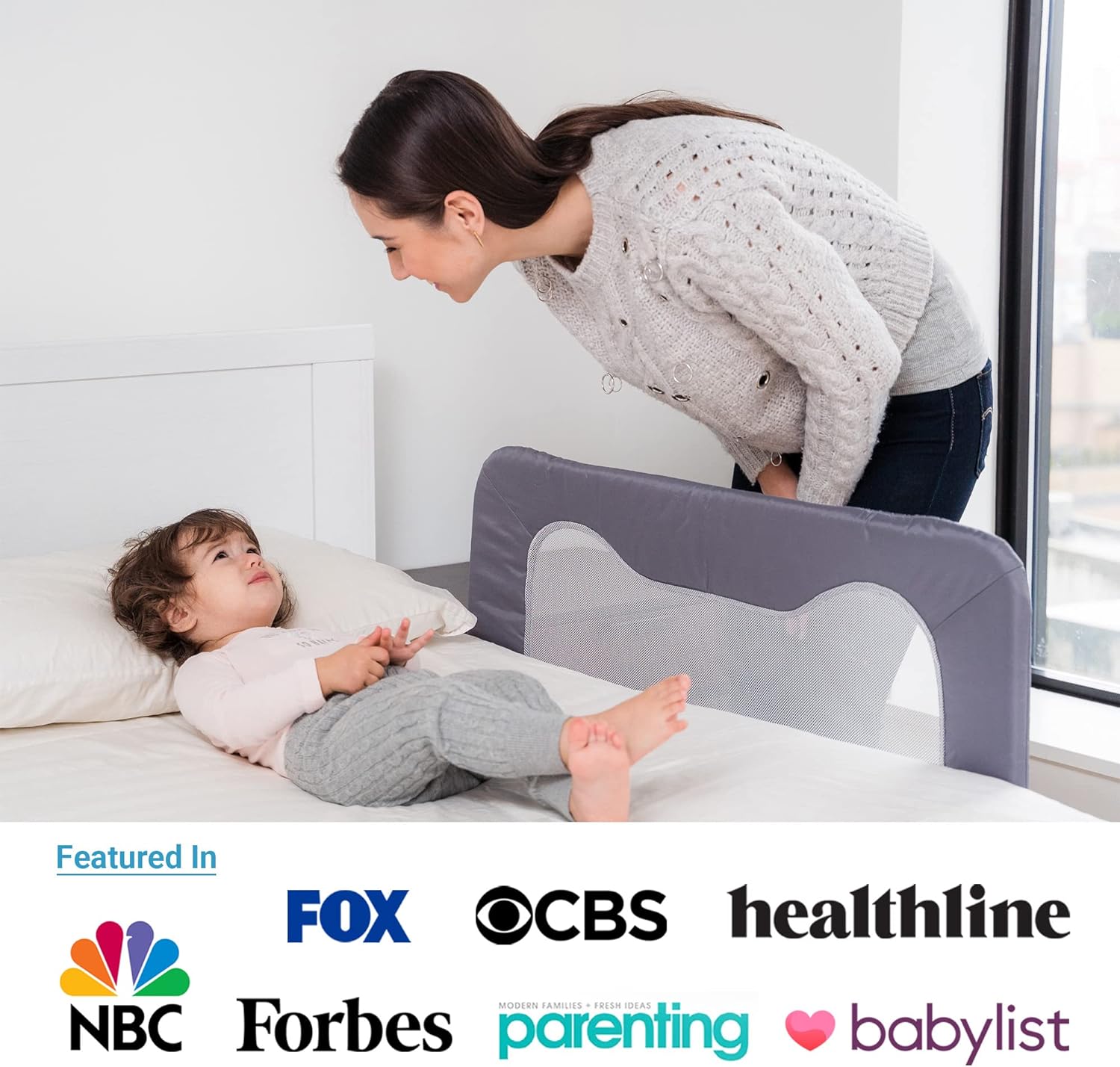 TotCraft Toddler Kids Bed Rails Guard – Universal Baby & Children Bed Rail for Box Spring &slats, Cribs, Twin, Double, Full Size Queen & King Bed - Grey (35.5L19.5H) in1