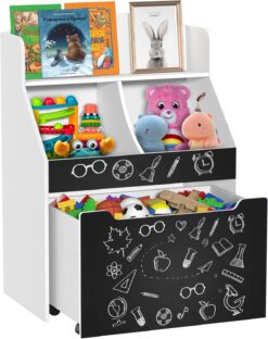 Toy Storage Organizer Kids Bookshelf Rolling Toy Box for Boys Girls Play Room Bedroom