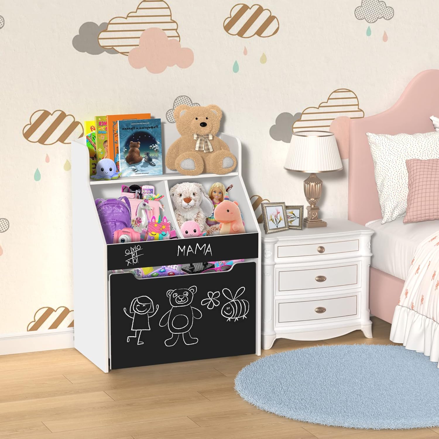 Toy Storage Organizer Kids Bookshelf Rolling Toy Box for Boys Girls Play Room Bedroom1