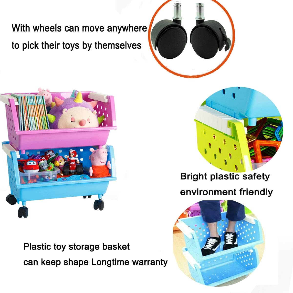 Toys Chest Large Baskets Storage Bins Organizer with Wheels For Kids Can Move EverywhereNatural Primary (Primary Collection)(6 White)2