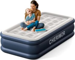 Twin Air Mattress with Built in Pump, 18 inch High Thicken Sturdy Inflatable Mattress, Comfortable Sleeping Surface, Portable Blow up Mattress with Carry Bag, Air Bed for Camping, Office