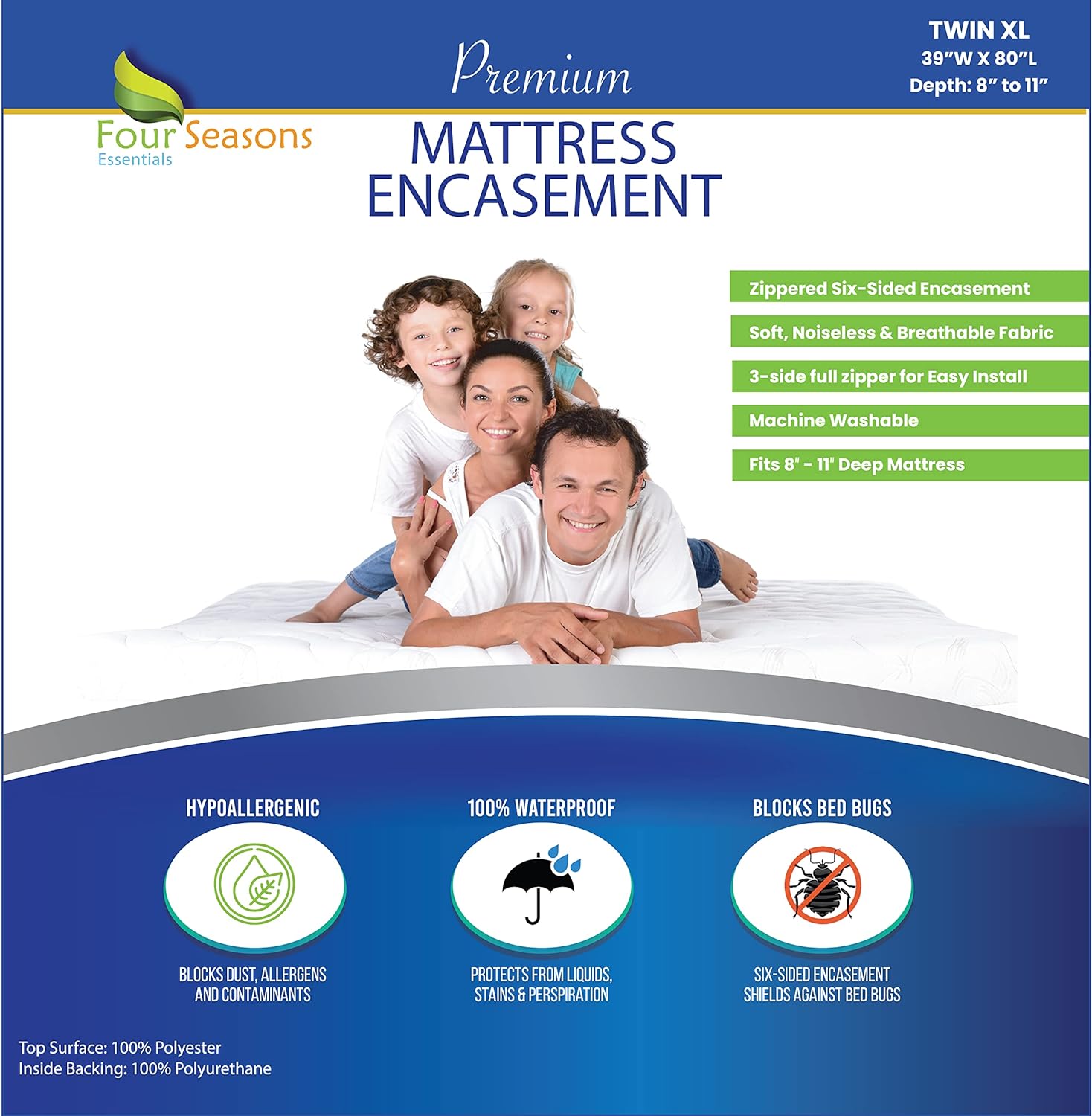 Twin Extra Long (Twin XL) Mattress Protector (8-11 Depth) - Zippered Waterproof Cover - Fits College Dorm Twin XL Mattress - Hypoallergenic Premium Quality Encasement Twin Extra Long (Twin XL) Mattress Protector (8"-11" Depth) - Zippered Waterproof Cover - Fits College Dorm Twin XL Mattress - Hypoallergenic Premium Quality Encasement