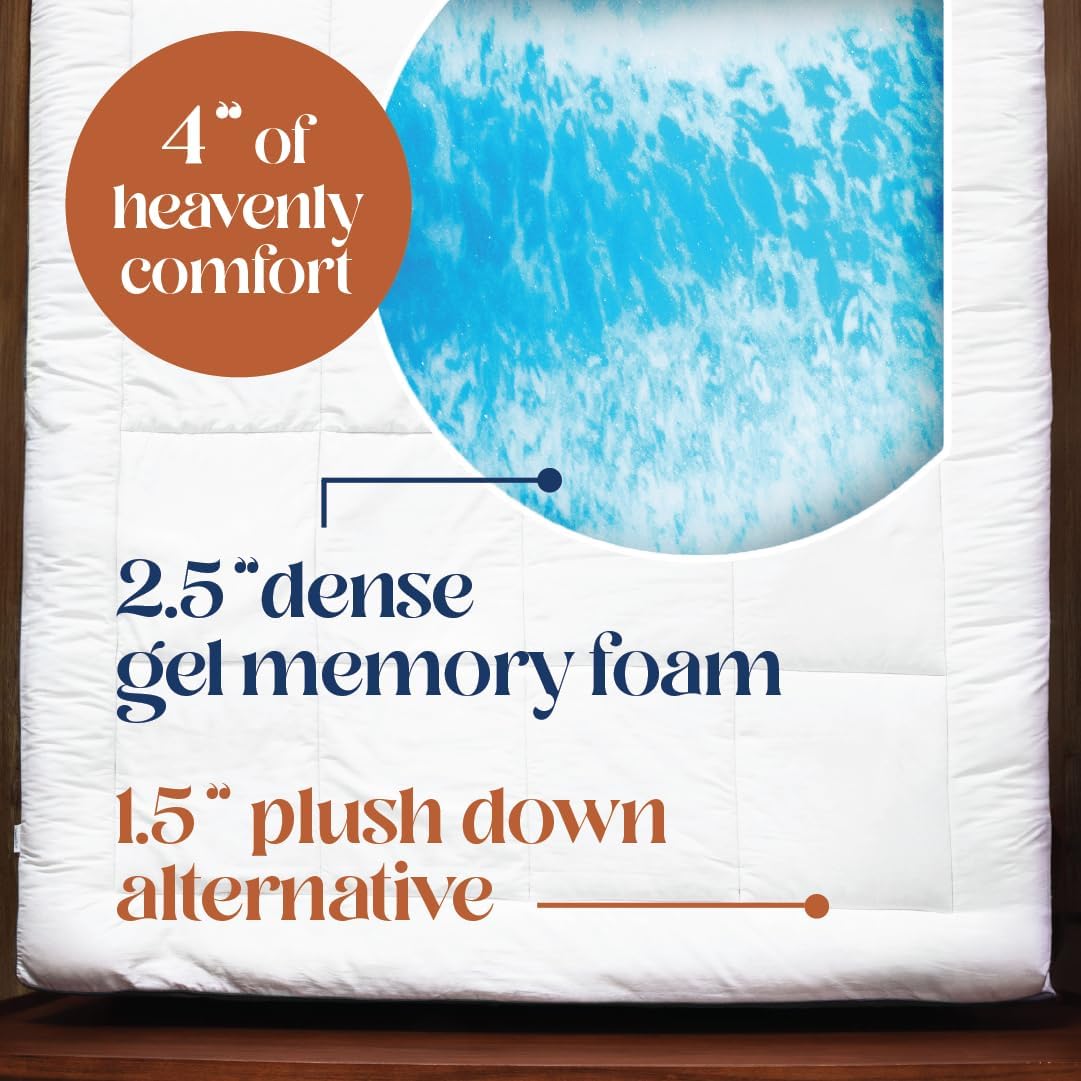 ViscoSoft 4 Inch Pillow Top Memory Foam Mattress Topper King - Serene Lux Dual Layer Bed Mattress Pad1