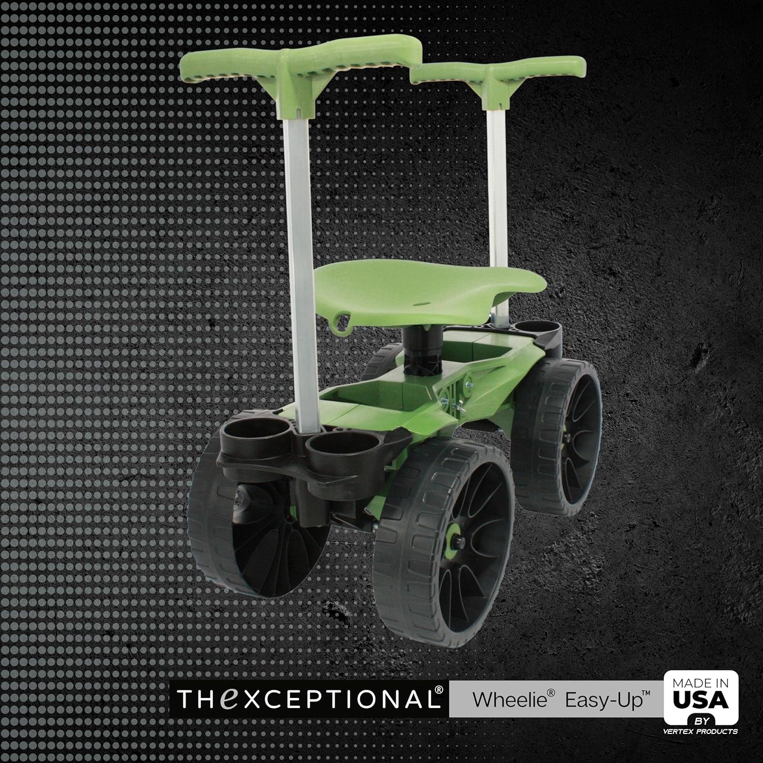 Wheelie Easy-Up Wheeled Garden Stool with Handles Relieve Pain Getting Up and Down Gardening Work-Seat with Wheels for Elderly Seniors Made in USA by Vertex Model EX5309