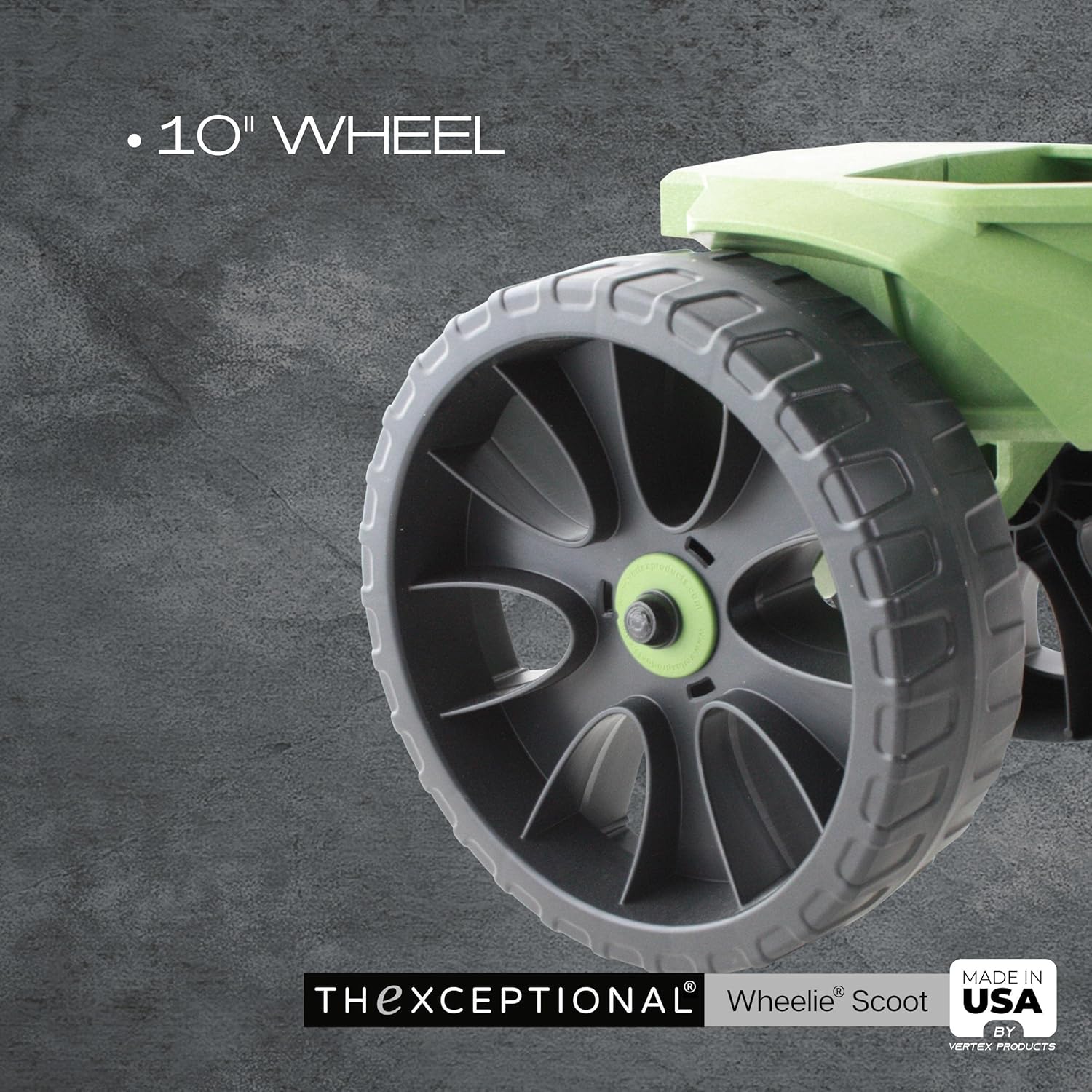 Wheelie Scoot Premium Rolling Work Seat Comfort Utility Garden Stool with Never Flat Wheels Made in USA by Vertex Model EX500-