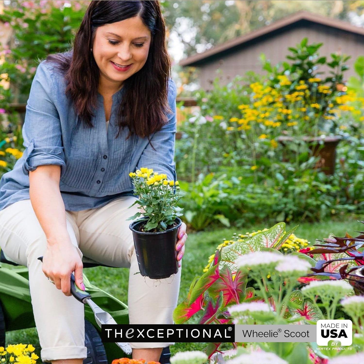 Wheelie Scoot Premium Rolling Work Seat Comfort Utility Garden Stool with Never Flat Wheels Made in USA by Vertex Model EX50011