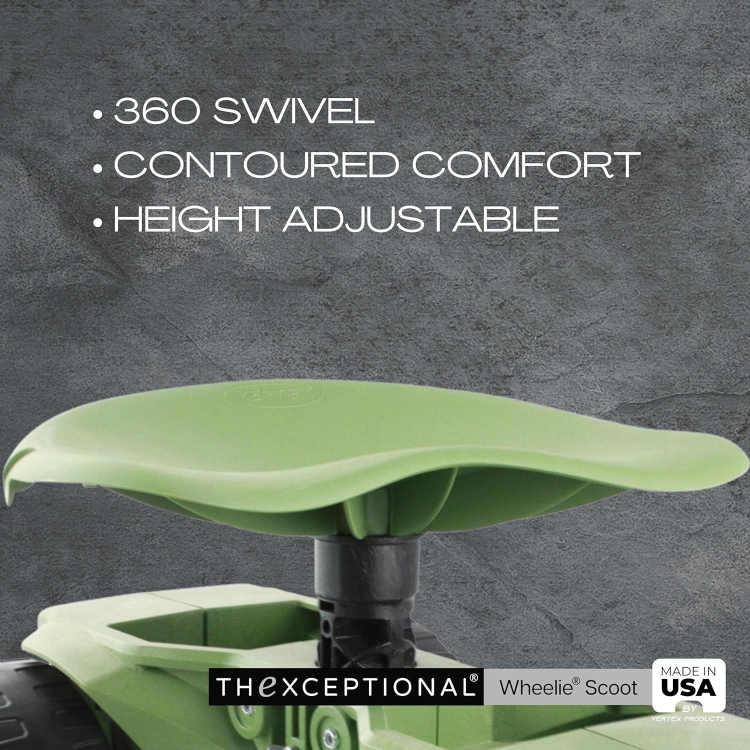 Wheelie Scoot Premium Rolling Work Seat Comfort Utility Garden Stool with Never Flat Wheels Made in USA by Vertex Model EX5002