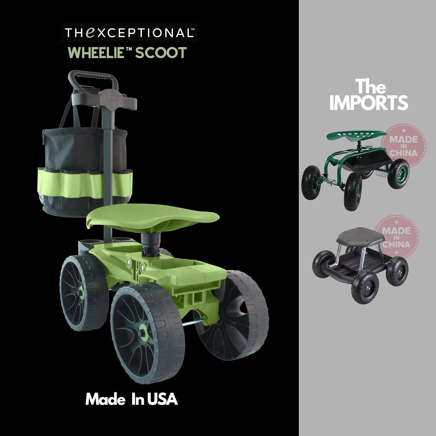 Wheelie with Tool Toter Handle and Bucket Premium Scoot and Tool Storage Rack with Tote Bucket Made in USA by Vertex Model EX5705