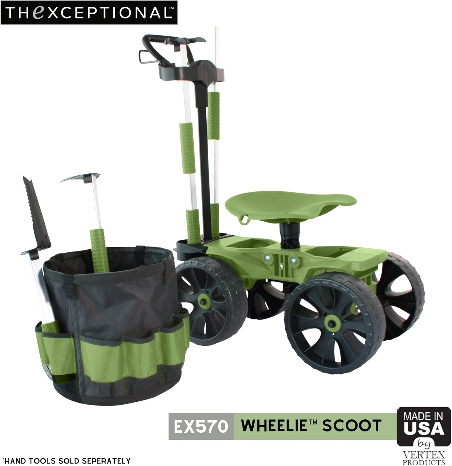 Wheelie with Tool Toter Handle and Bucket Premium Scoot and Tool Storage Rack with Tote Bucket Made in USA by Vertex Model EX5706