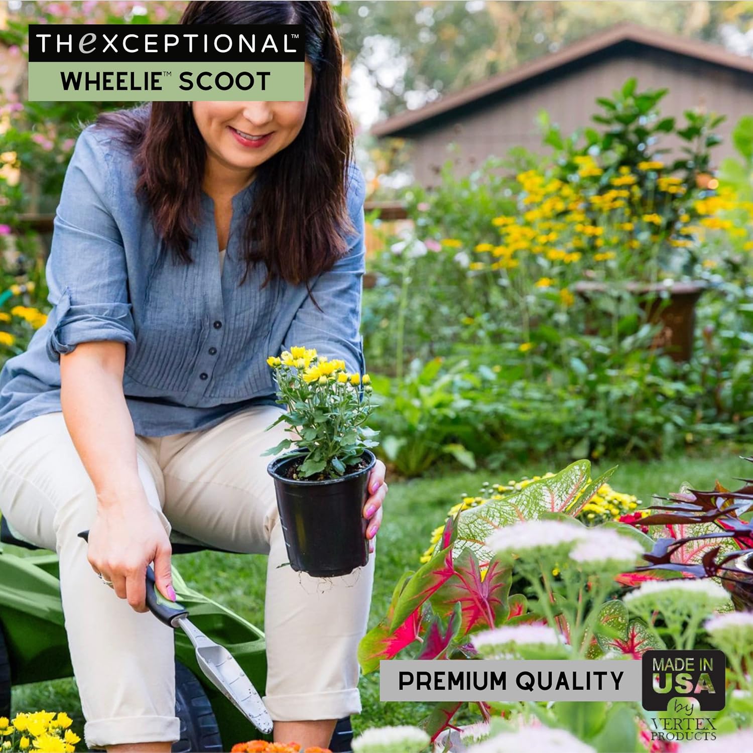 Wheelie with Tool Toter Handle and Bucket Premium Scoot and Tool Storage Rack with Tote Bucket Made in USA by Vertex Model EX5707