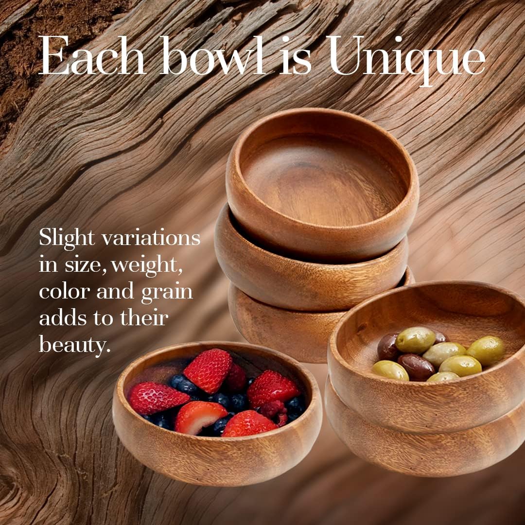 Woodard & Charles Acacia Wood Snack Serving Bowl, Set of 4, 6 x 2 (Set of 6)1