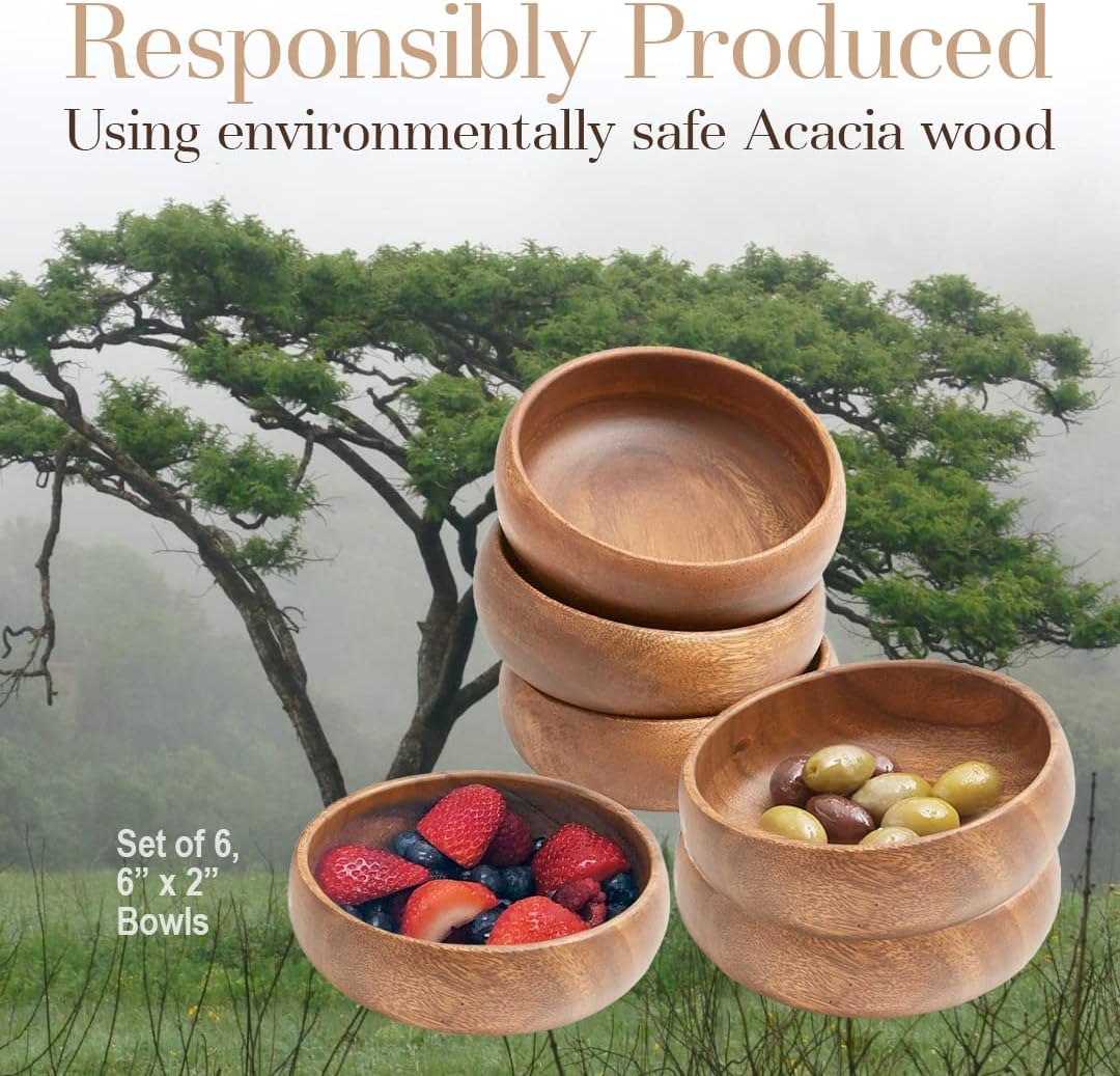 Woodard & Charles Acacia Wood Snack Serving Bowl, Set of 4, 6 x 2 (Set of 6)45
