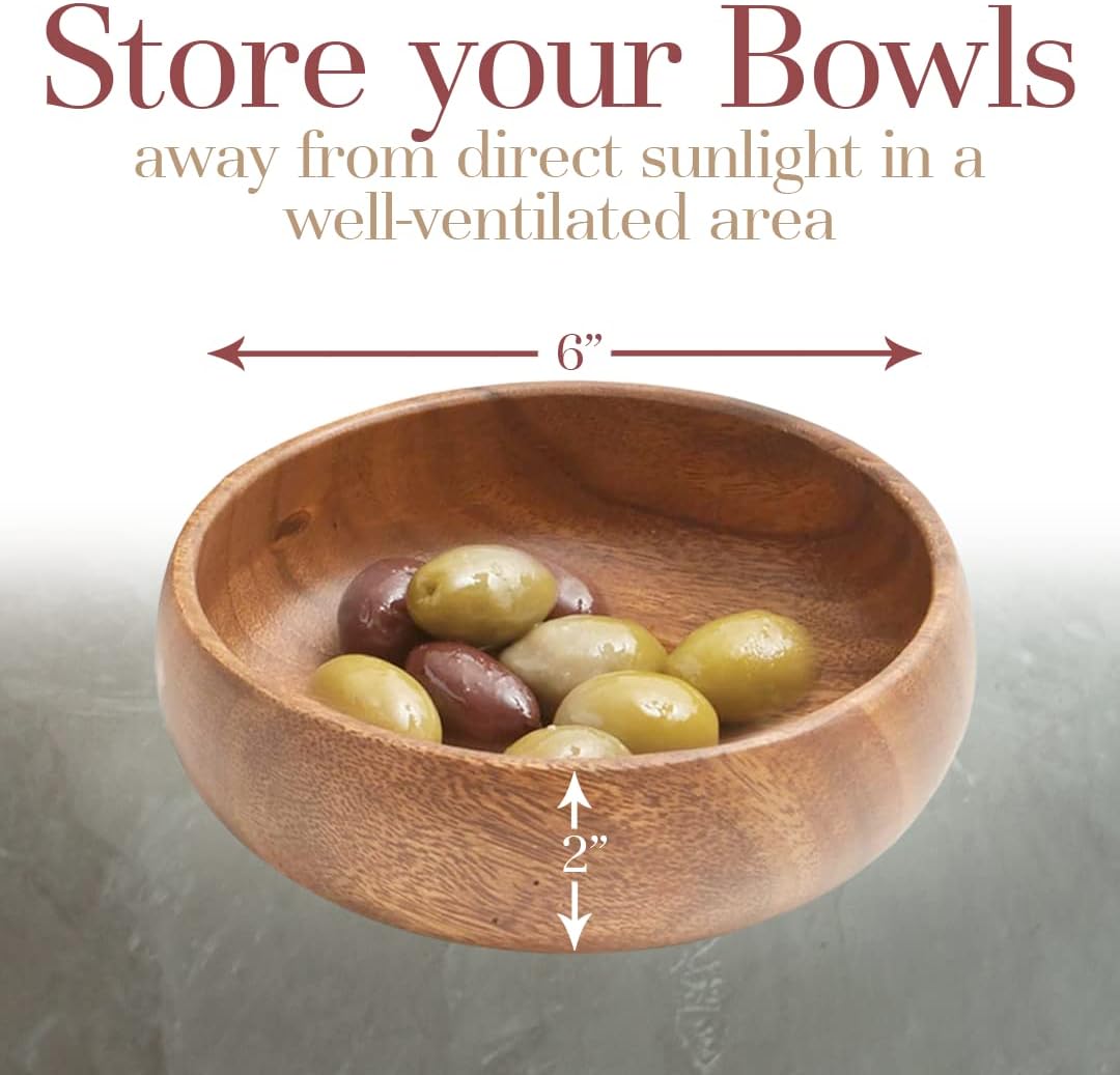Woodard & Charles Acacia Wood Snack Serving Bowl, Set of 4, 6 x 2 (Set of 6)6