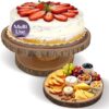 Wooden Cake Stand Rustic 12 inch - Multifunctional 2-in-1 Wedding Cake Stand Wood & Display Tray Platter for Appetizers Desserts Charcuterie Board - Farmhouse Tree Stump Style - Sturdy, Easy to Clean