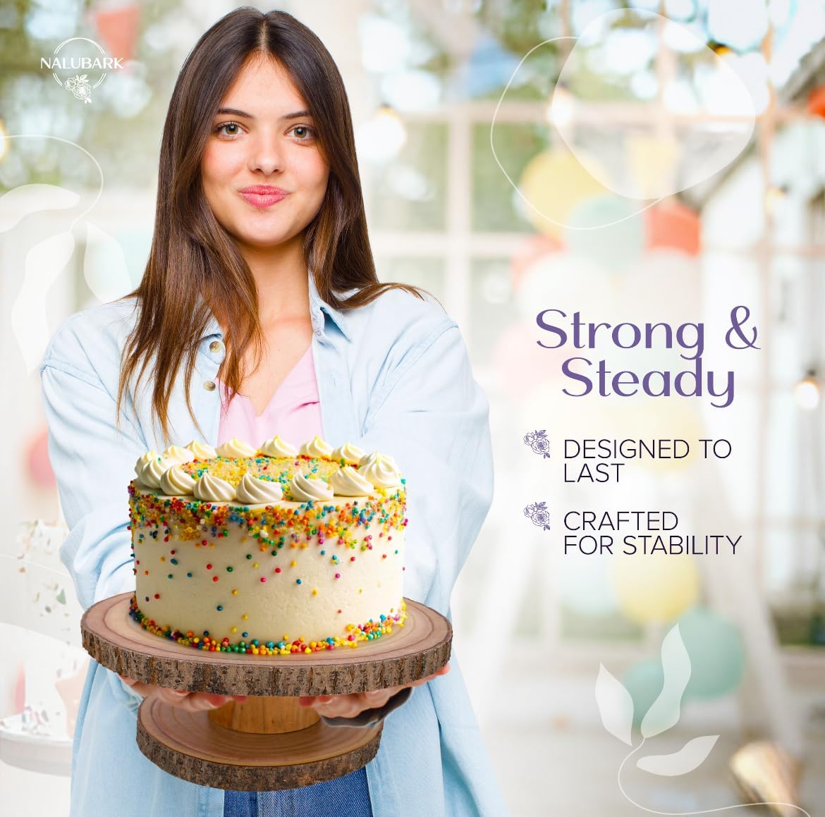 Wooden Cake Stand Rustic 12 inch - Multifunctional 2-in-1 Wedding Cake Stand Wood & Display Tray Platter for Appetizers Desserts Charcuterie Board - Farmhouse Tree Stump Style - Sturdy, Easy to Clean2