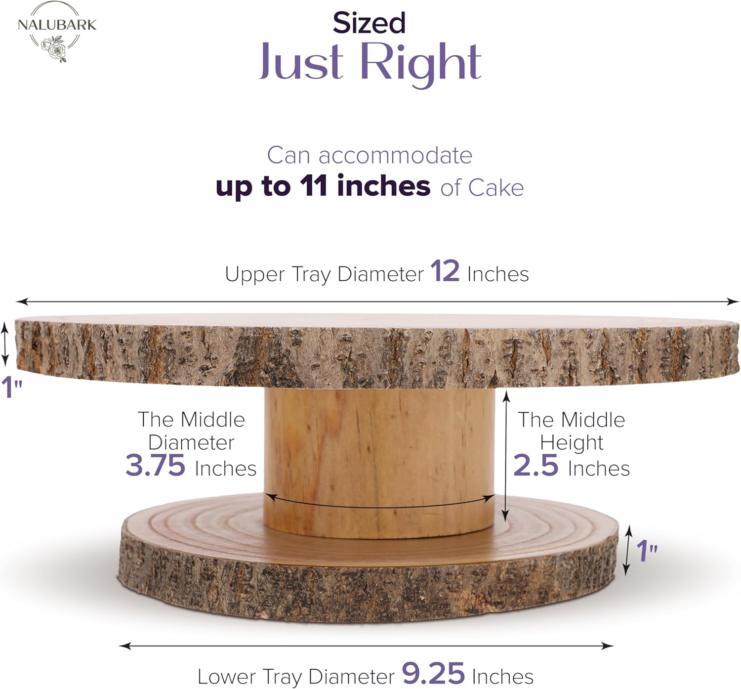 Wooden Cake Stand Rustic 12 inch - Multifunctional 2-in-1 Wedding Cake Stand Wood & Display Tray Platter for Appetizers Desserts Charcuterie Board - Farmhouse Tree Stump Style - Sturdy, Easy to Clean4