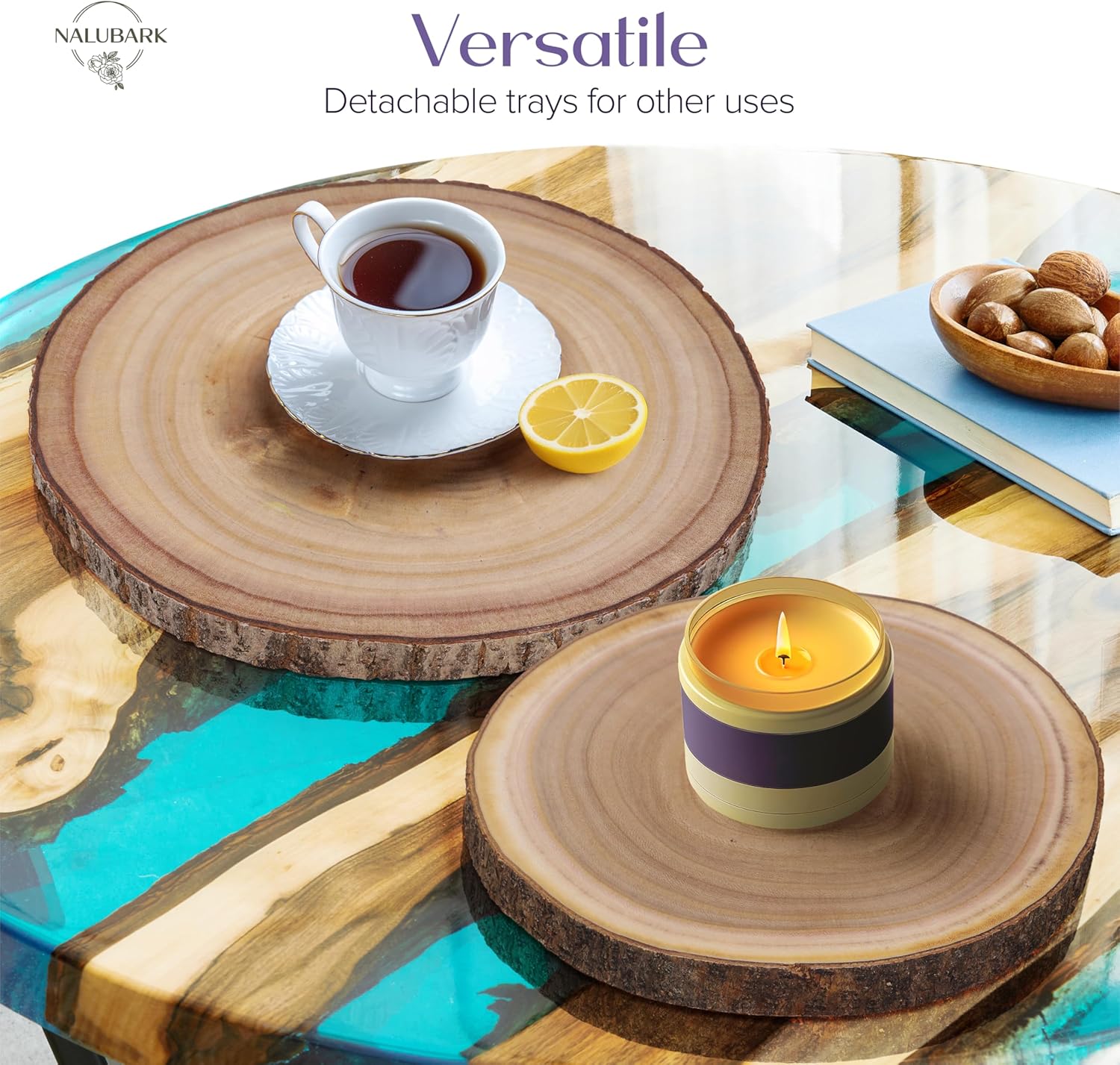 Wooden Cake Stand Rustic 12 inch - Multifunctional 2-in-1 Wedding Cake Stand Wood & Display Tray Platter for Appetizers Desserts Charcuterie Board - Farmhouse Tree Stump Style - Sturdy, Easy to Clean6