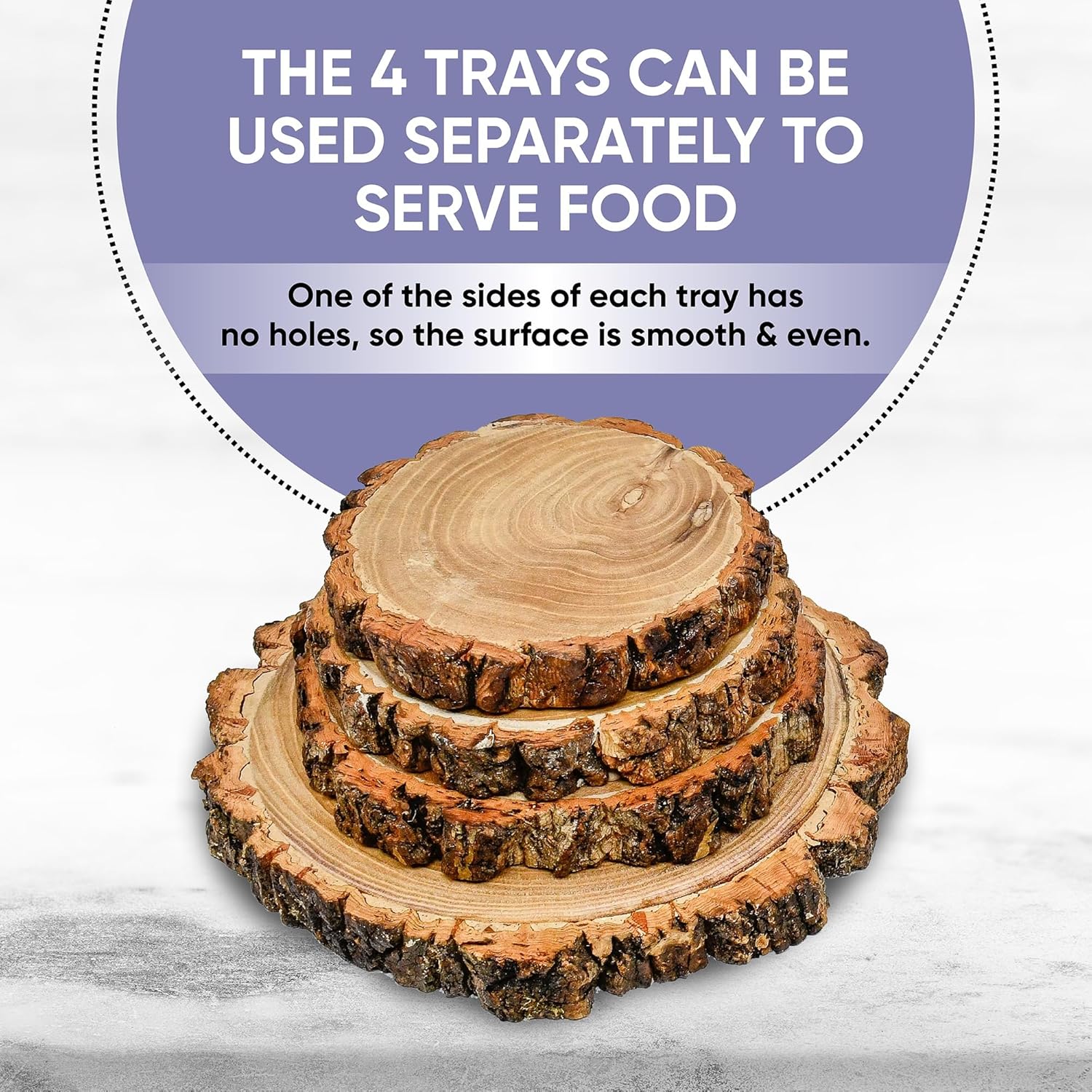 Wooden Rustic Cupcake Stand - 4 Tier Natural & Sturdy Wood Dessert Display - For Birthday Party Decoration, Wedding, Baby Shower Decor - Round Tower Tiered Tray Plate Centerpiece Set (Textured Bark Edges)7