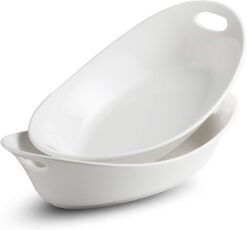 YHOSSEUN Large Serving Bowl with Handles Set Oval Serving Platter, Serving Dishes for Entertaining 1.5 Quarts Set of 2 White
