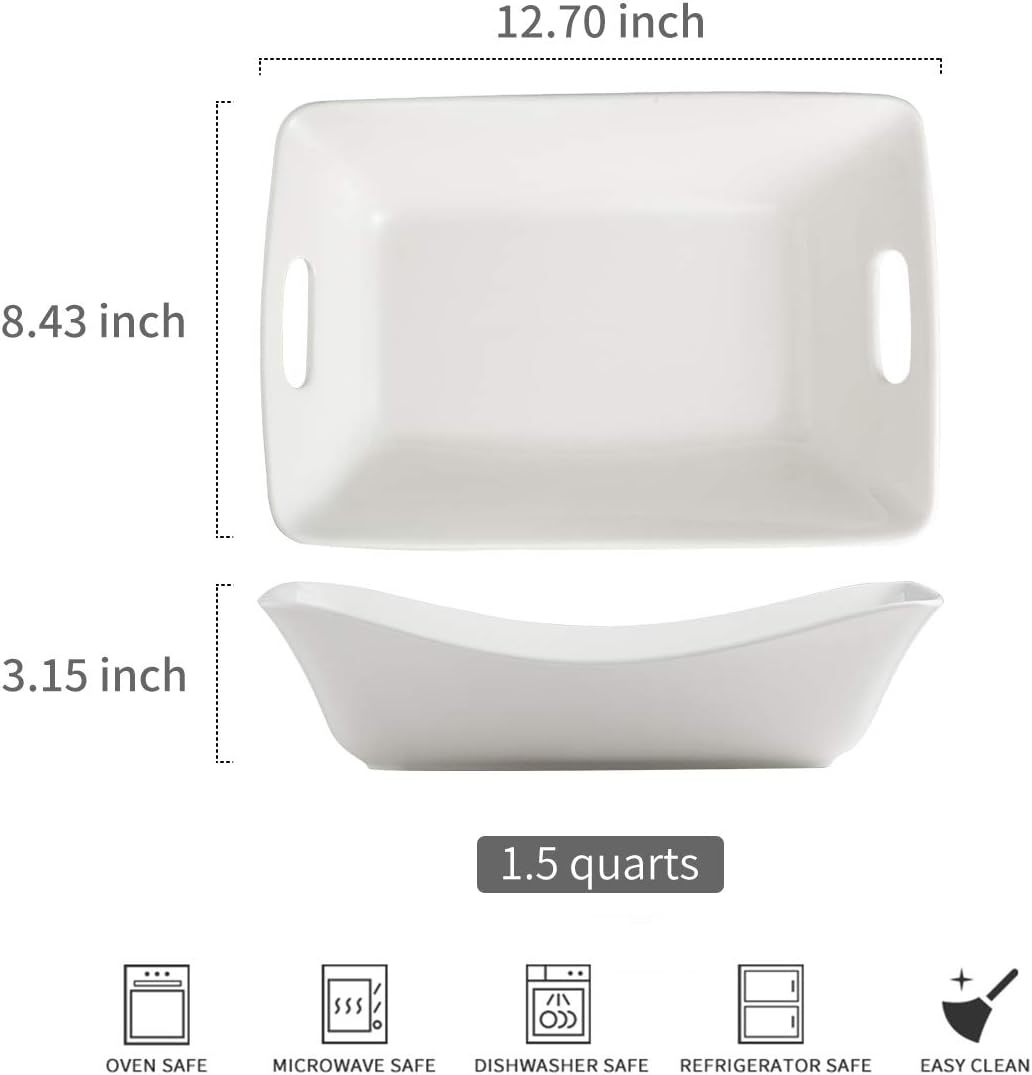 YHOSSEUN Large Serving Bowls with Handles Rectangle Serving Dishes For Entertaining, 1.5 Quarts White Serving Platter Porcelain Bowl Set, 2 Pack1