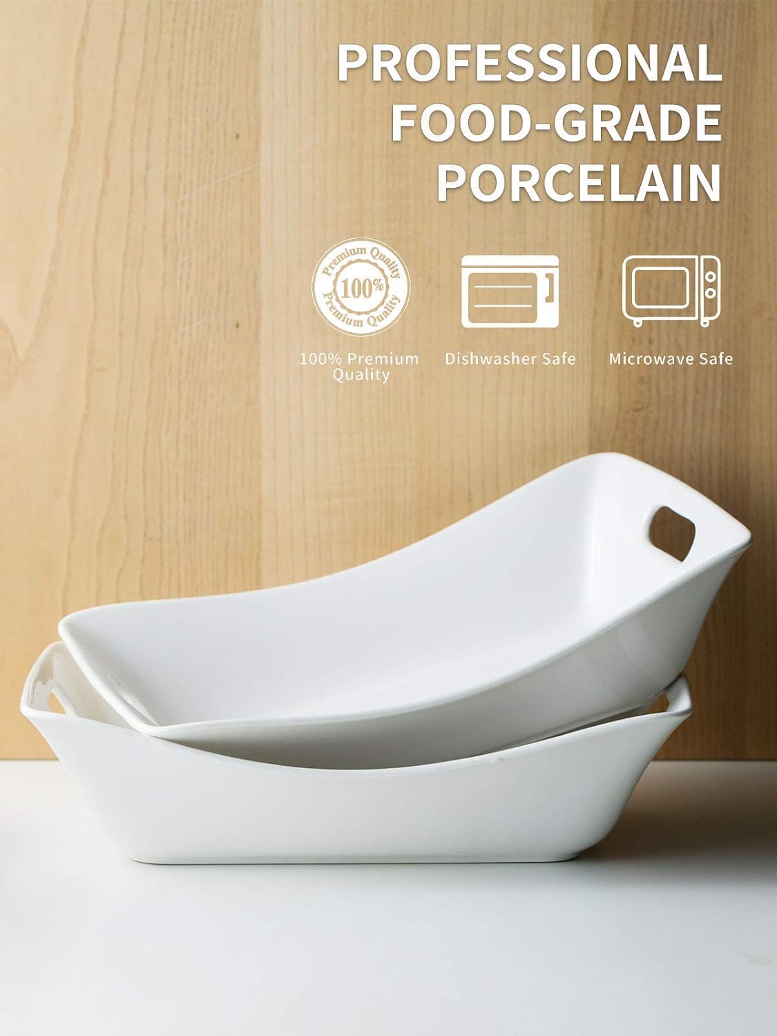 YHOSSEUN Large Serving Bowls with Handles Rectangle Serving Dishes For Entertaining, 1.5 Quarts White Serving Platter Porcelain Bowl Set, 2 Pack3