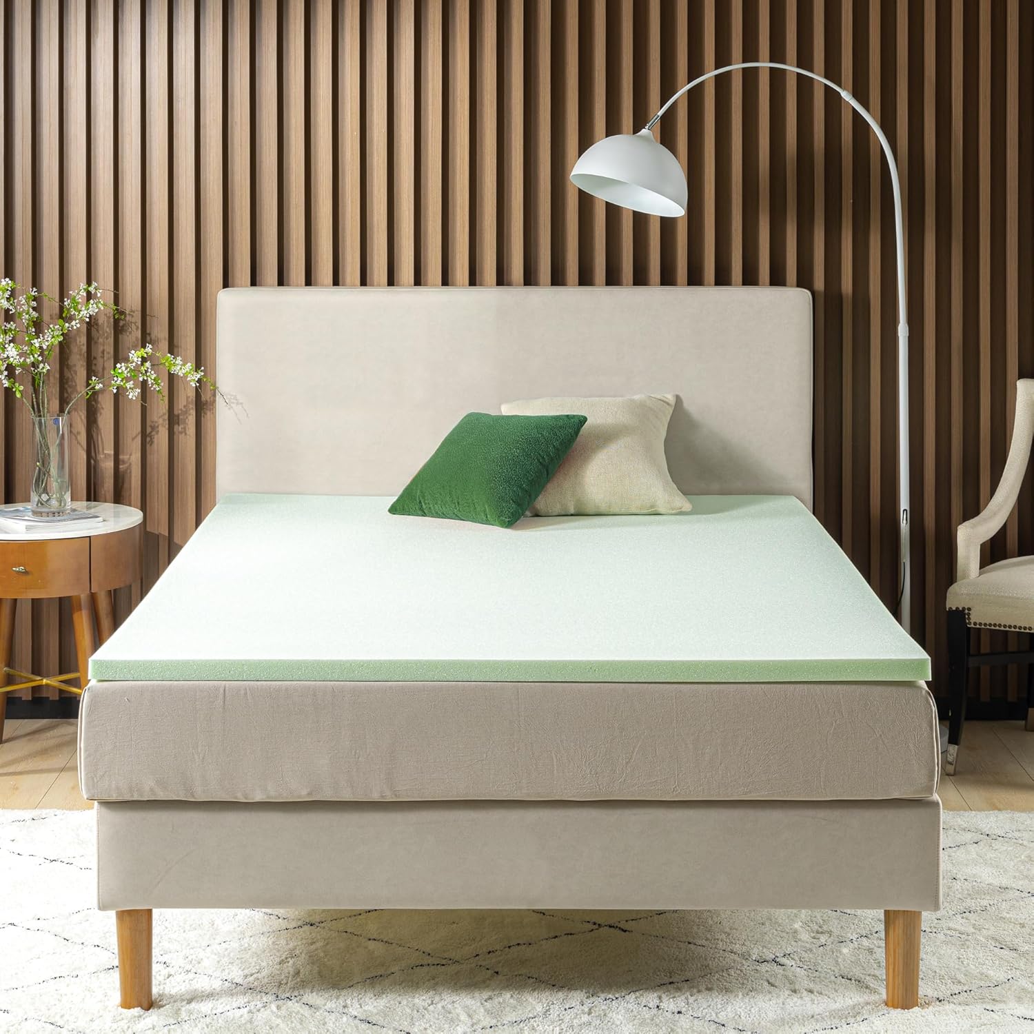 ZINUS 1.5 Inch Green Tea Memory Foam Mattress Topper, Smaller, More Convenient WonderBox Packaging, Pressure-Relieving Layers, CertiPUR-US Certified, Queen0