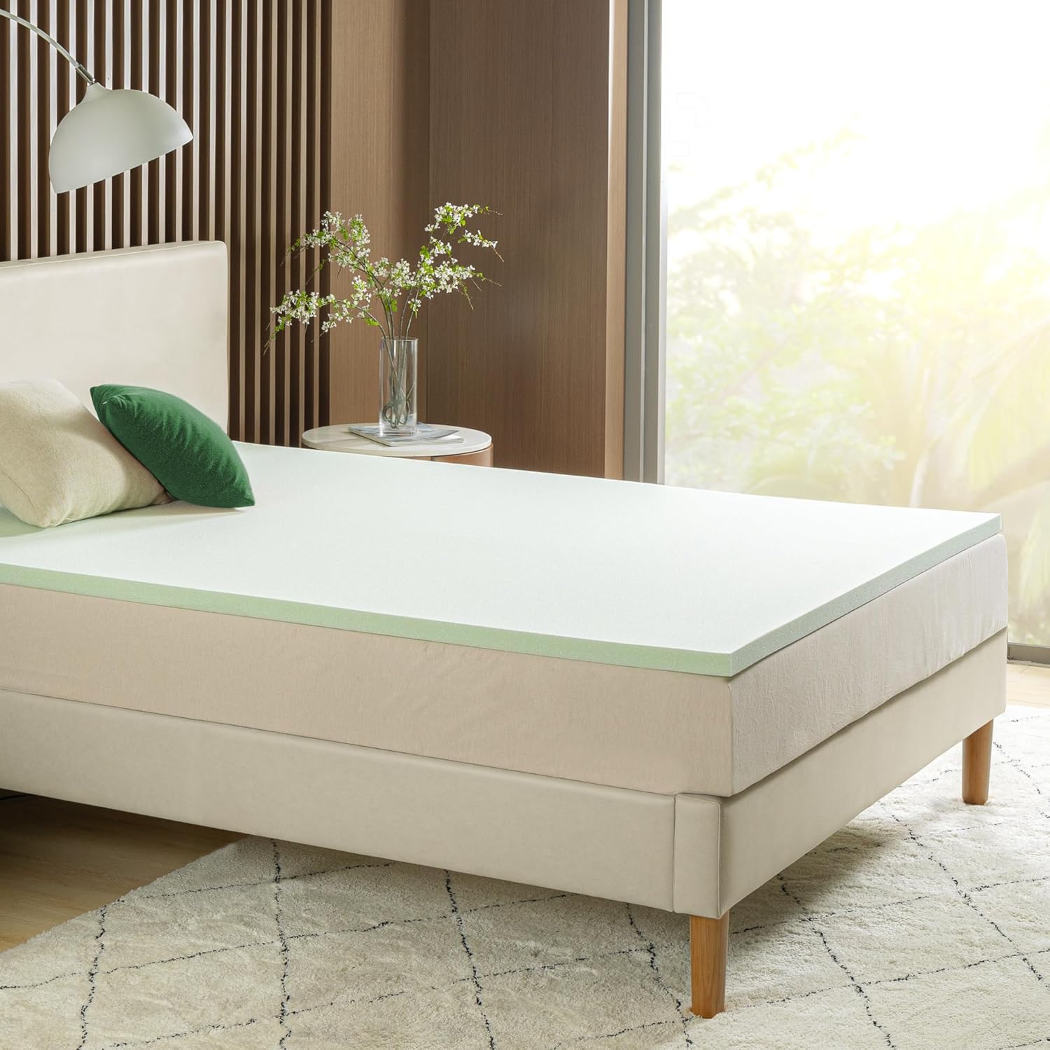 ZINUS 2 Inch Green Tea Memory Foam Mattress Topper, Smaller, More Convenient WonderBox Packaging, Pressure-Relieving Layers, CertiPUR-US Certified, King0-
