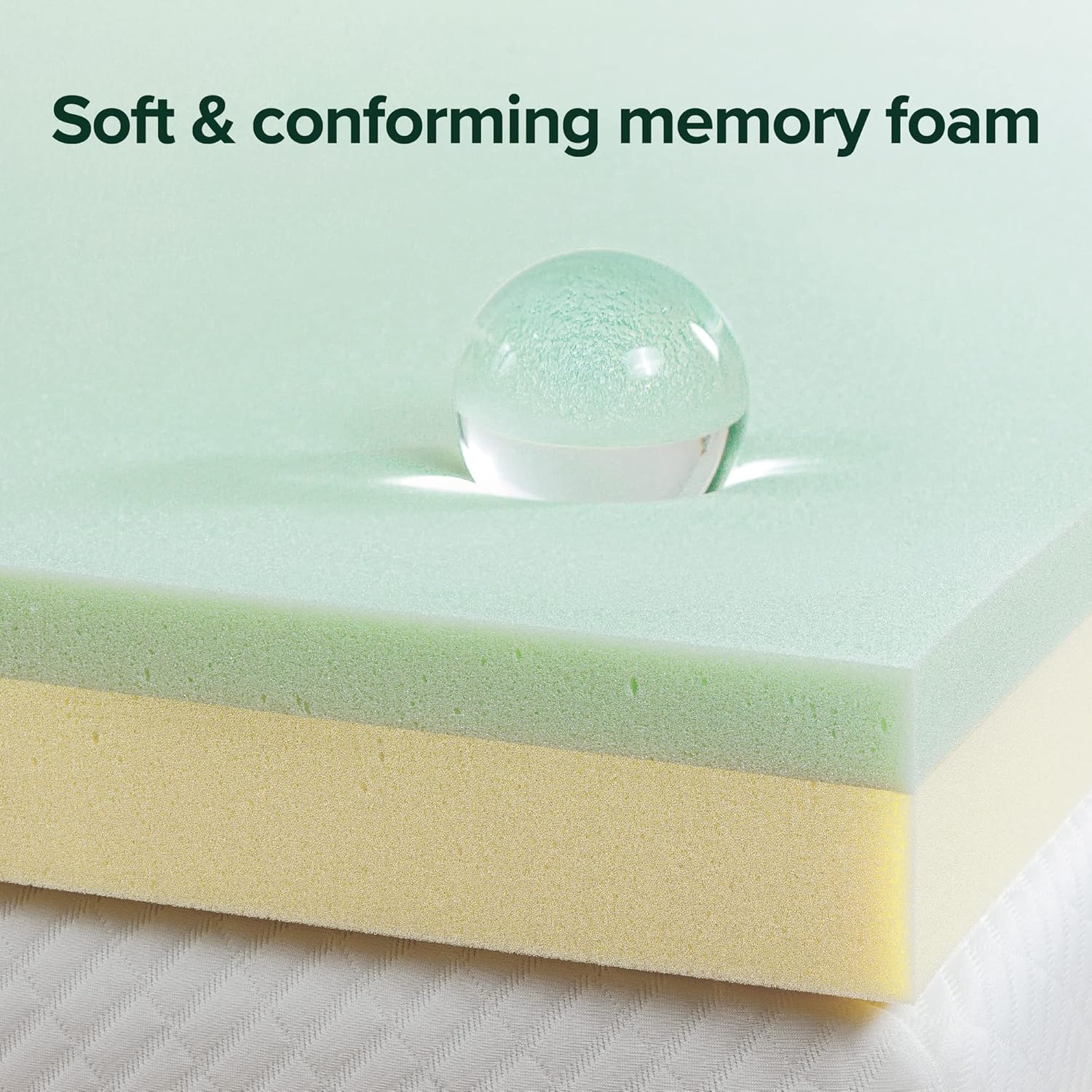 ZINUS 3 Inch Green Tea Memory Foam Mattress Topper, Pressure-Relieving Layers, CertiPUR-US Certified, Short Queen1