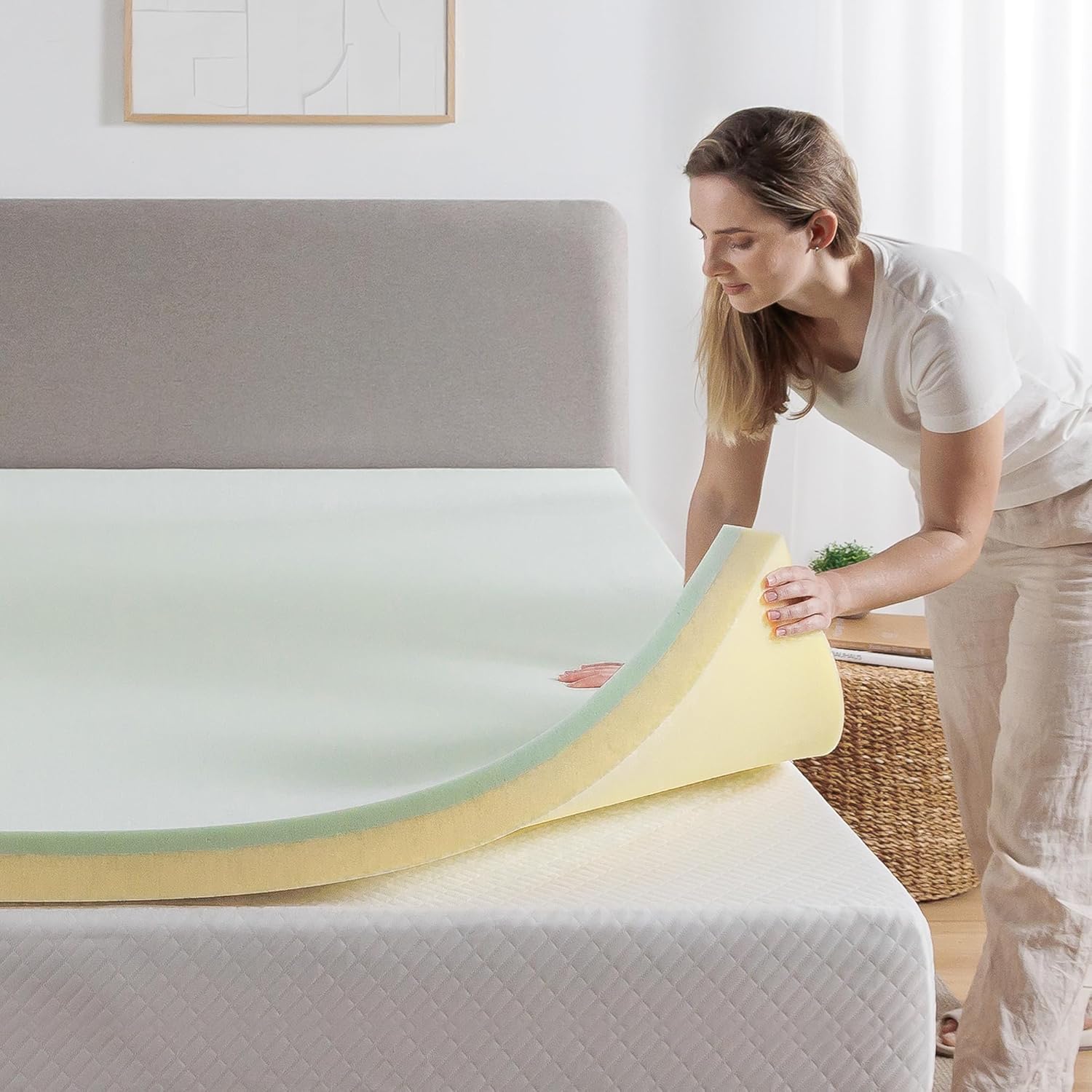 ZINUS 4 Inch Green Tea Memory Foam Mattress Topper, Pressure-Relieving Layers, CertiPUR-US Certified, Full1