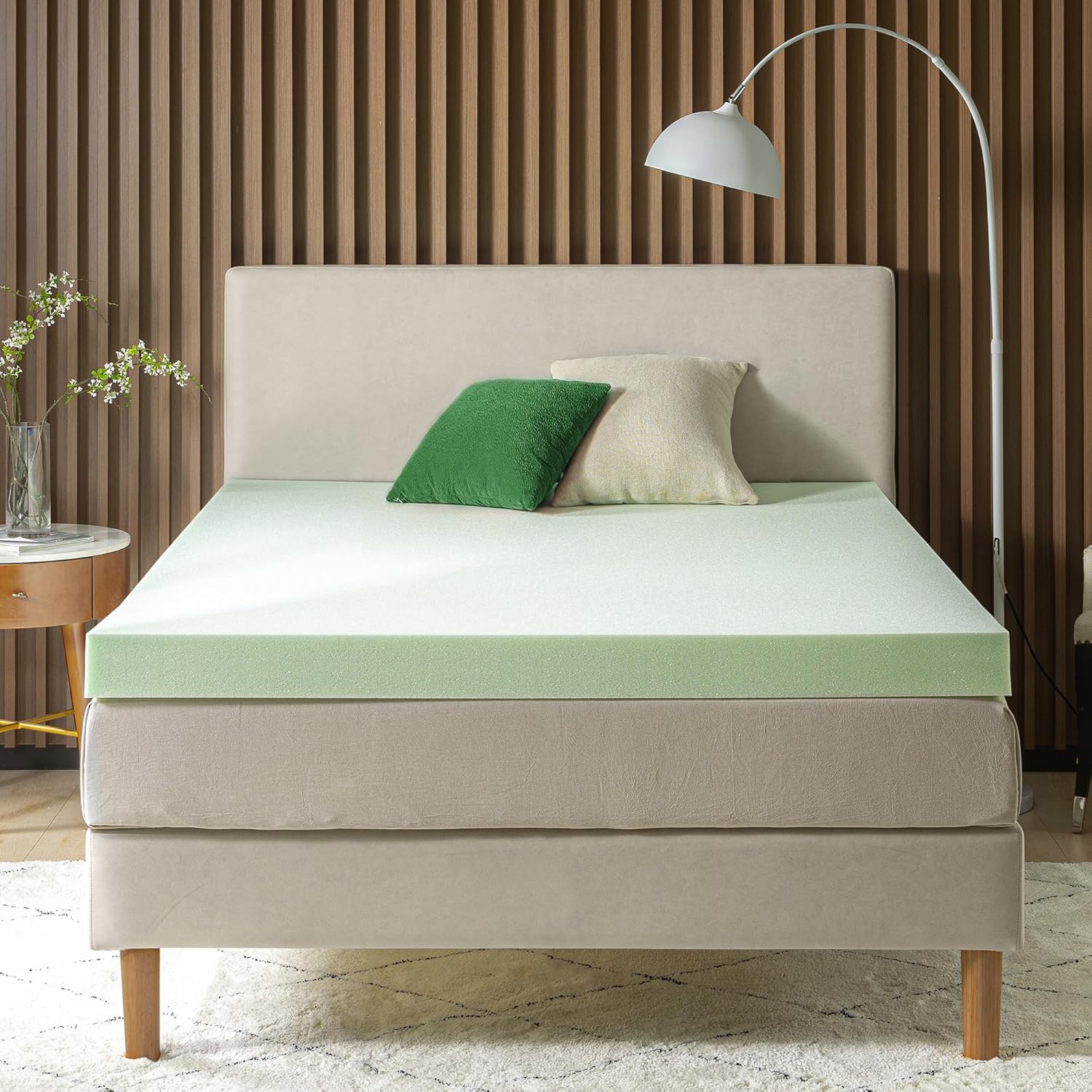 ZINUS 4 Inch Green Tea Memory Foam Mattress Topper, Smaller, More Convenient WonderBox Packaging, Pressure-Relieving Layers, CertiPUR-US Certified, Queen0