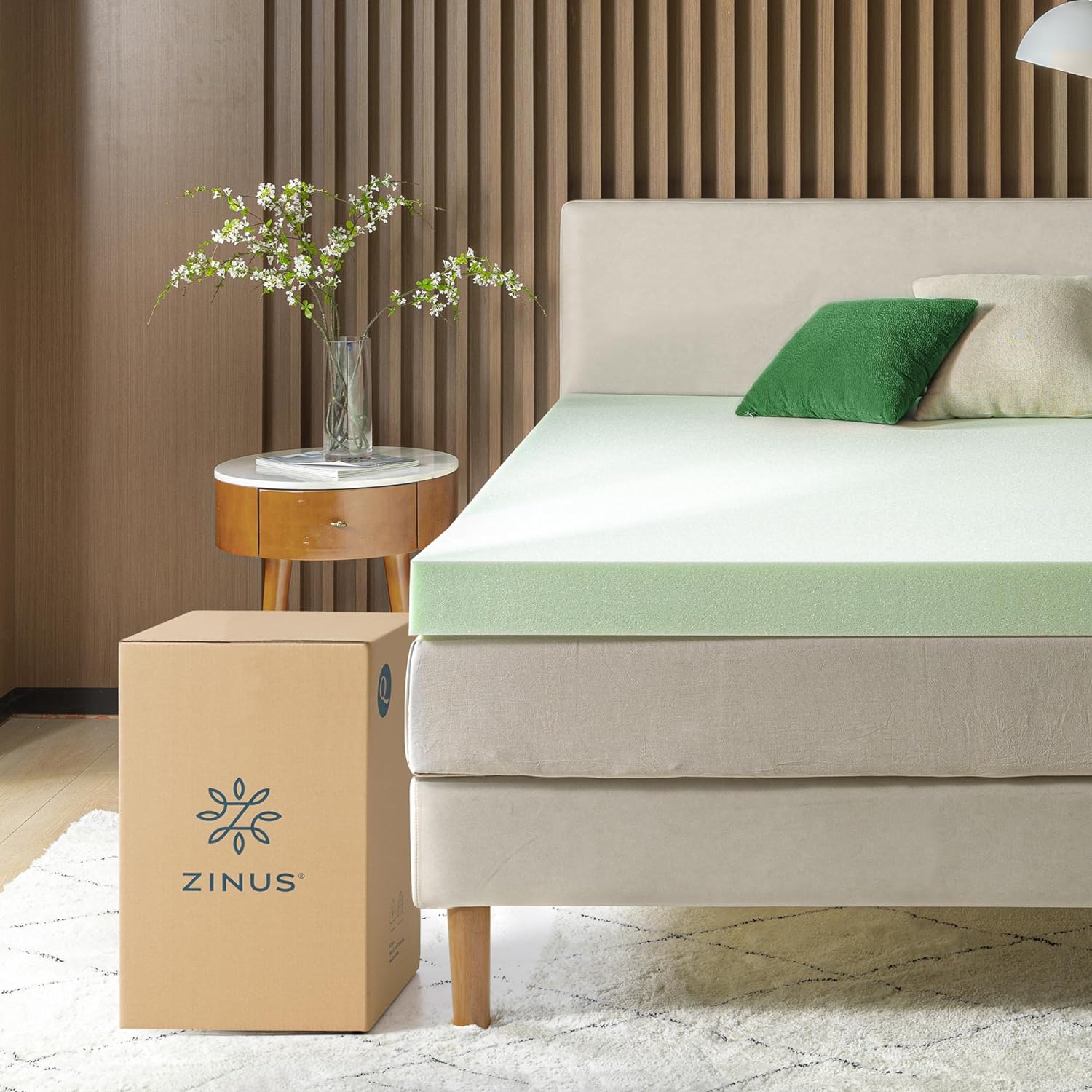 ZINUS 4 Inch Green Tea Memory Foam Mattress Topper, Smaller, More Convenient WonderBox Packaging, Pressure-Relieving Layers, CertiPUR-US Certified, Short Queen5
