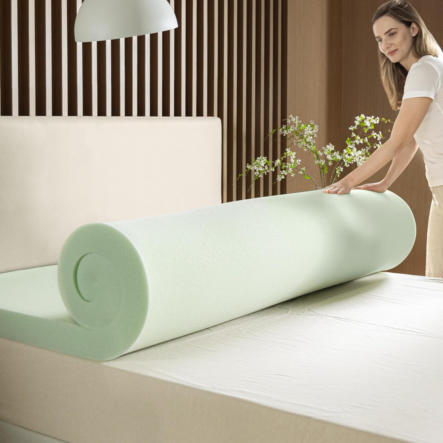ZINUS 4 Inch Green Tea Memory Foam Mattress Topper, Smaller, More Convenient WonderBox Packaging, Pressure-Relieving Layers, CertiPUR-US Certified, Short Queen7