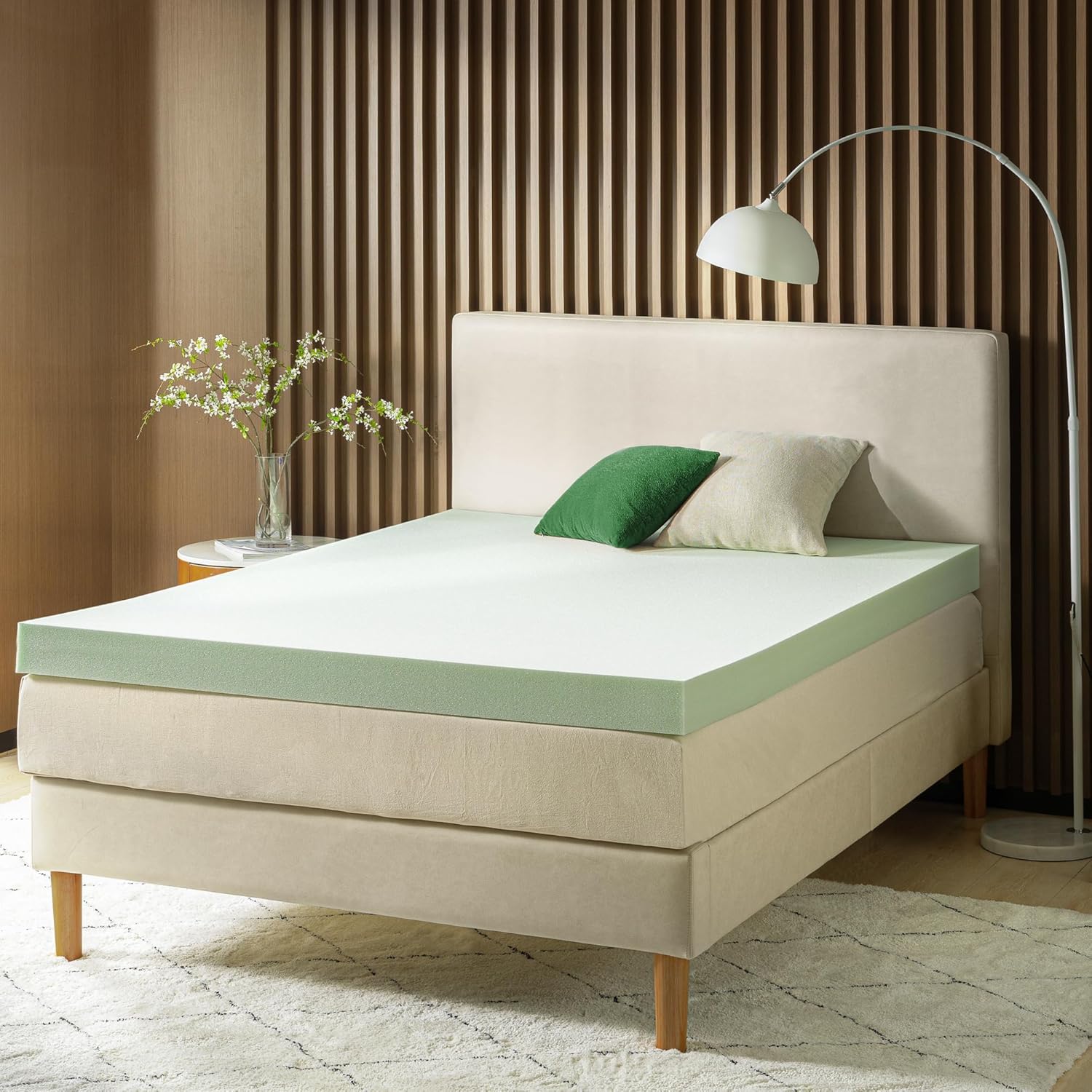 ZINUS 4 Inch Green Tea Memory Foam Mattress Topper, Smaller, More Convenient WonderBox Packaging, Pressure-Relieving Layers, CertiPUR-US Certified, Short Queen9