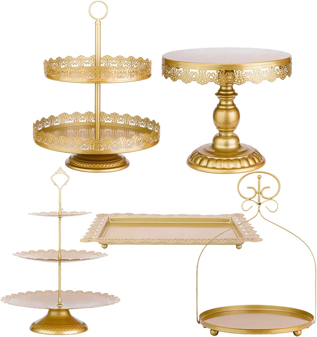 ZUMELER Gold 5Pcs Cake Stands Set Metal Round Cupcake Holder Cookies Dessert Display Plate Serving Tower Tray Platter with Handl for Baby Shower Wedding Birthday Party Celebration ZUMELER Gold 5Pcs Cake Stands Set Metal Round Cupcake Holder Cookies Dessert Display Plate Serving Tower Tray Platter with Handl for Baby Shower Wedding Birthday Party Celebration