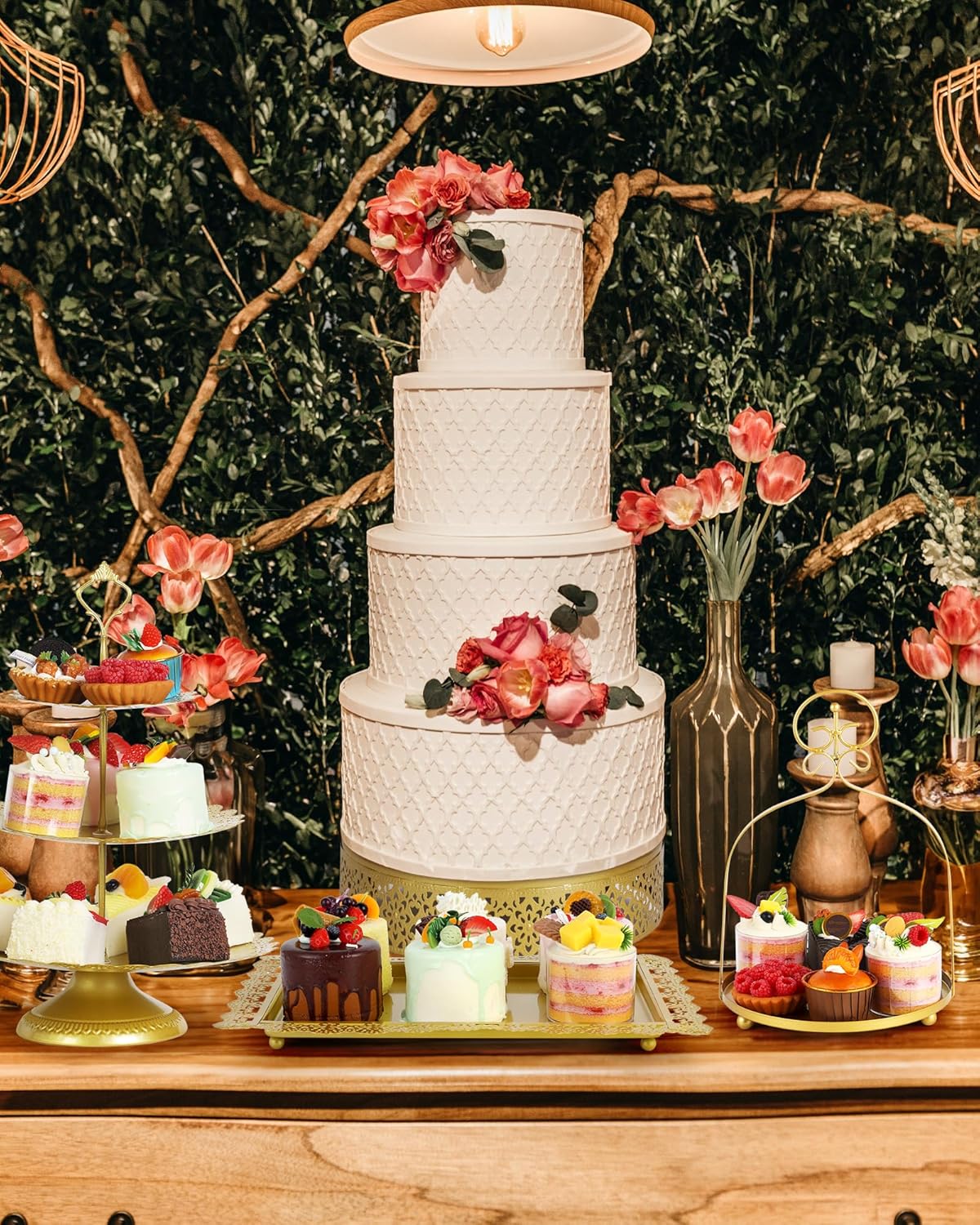 ZUMELER Gold 5Pcs Cake Stands Set Metal Round Cupcake Holder Cookies Dessert Display Plate Serving Tower Tray Platter with Handl for Baby Shower Wedding Birthday Party Celebration4