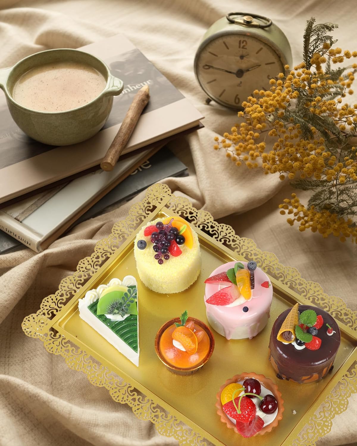 ZUMELER Gold 5Pcs Cake Stands Set Metal Round Cupcake Holder Cookies Dessert Display Plate Serving Tower Tray Platter with Handl for Baby Shower Wedding Birthday Party Celebration5